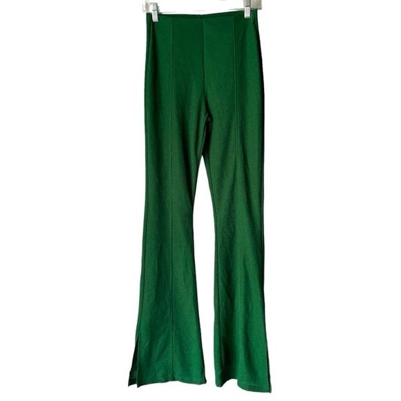 Zara Side Slit Wide Leg Legging Pants Forest Green Small - Picture 1 of 8